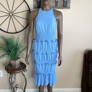 LOVERS + FRIENDS Mardi Blue Tiered Smocked Ruffle Midi Dress Size XXS